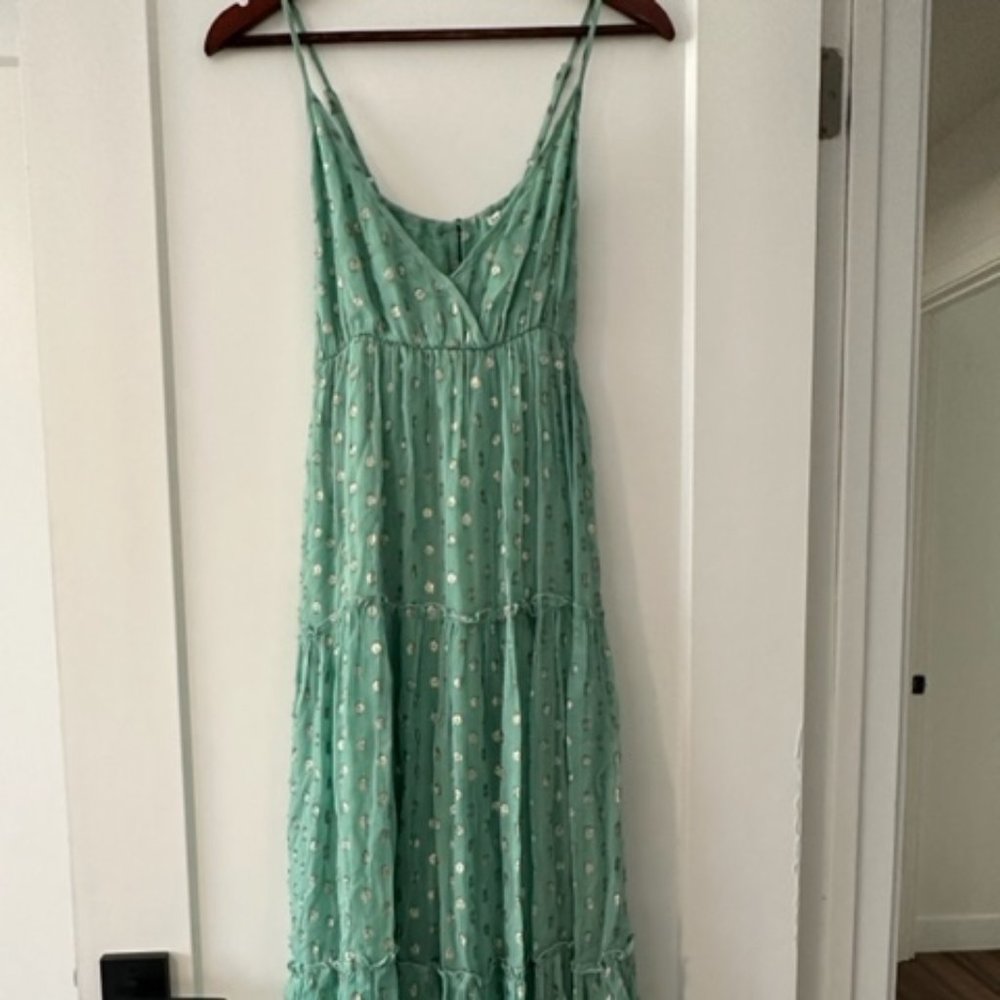 En Crème Metallic Dot Mint Green Tiered Maxi Size S